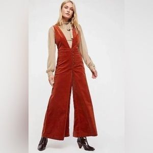 We the Free by Free People Old School Wide Leg Burnt Orange Corduroy Jumpsuit.